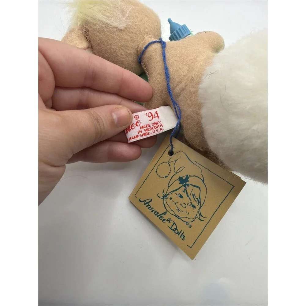 1994 Annalee Baby Boy Bunny Rabbit Green Blanket & Blue Bottle & Pompom Tail NWT